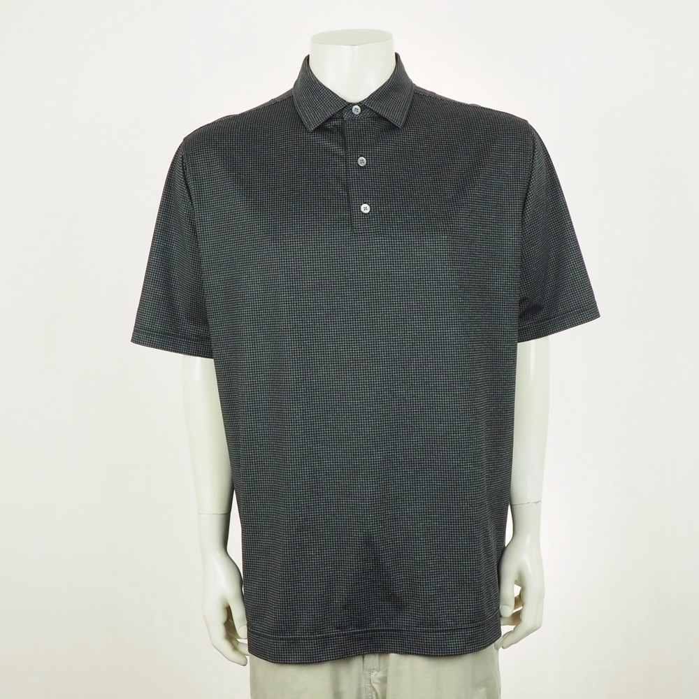 FootJoy FJ Golf Polo Shirt Mens Large Black Houndstooth Performance Tech Blend